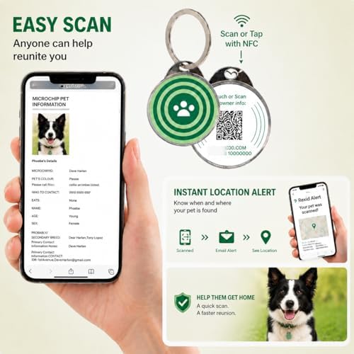 RexID Round Smart Dog Tag – QR Code ID Tag with Online Profile & Owner Contact – Anyone Anywhere Scan Instantly to Reunite – 1.18'' Lightweight & Noise-Free for Dog&Cat