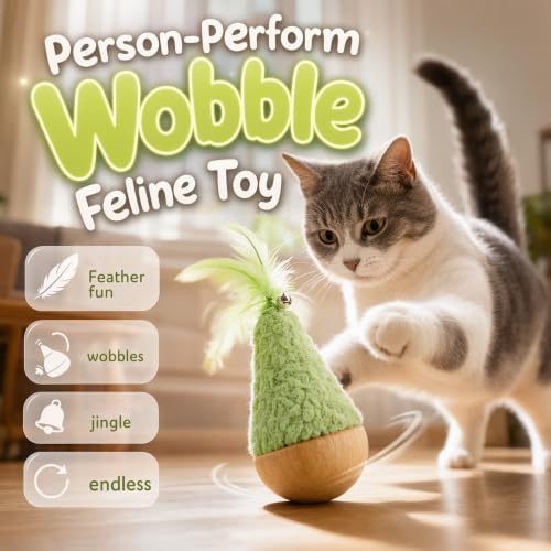 2-Pack Interactive Self-Righting Wobble Cat Toy with Feather (Green)
