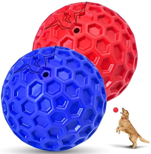 2 Pack Indestructible Squeaky Dog Balls for Aggressive Chewers, Interactive Dog Toys for Teething, Relieving Anxiety. Chew Toy for Large, Medium Breeds, Outdoor Rubber Balls.