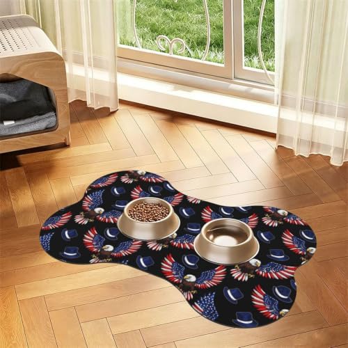 Bone Shape Bald Eagle Patriotic American Flag Pet Feeding Placemat