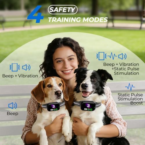 RPZ Automatic Dog Bark Collar for Small Medium Large Dogs 8-150 Lbs, Pink | Rechargeable, bark count tracking, 4 training modes, 3 sensitivity levels, IP67 waterproof, beep, vibration and shock