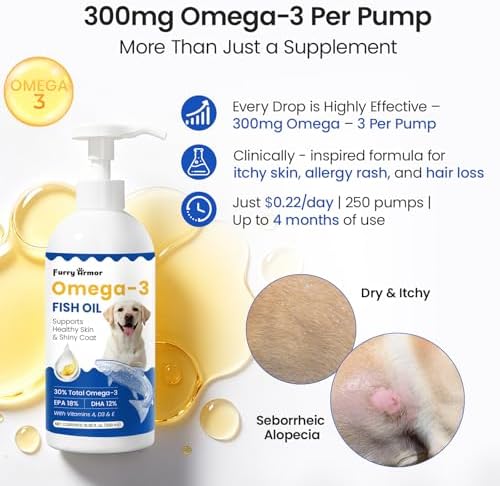 Omega 3 Fish Oil for Dogs & Cats, 300mg EPA+DHA, 16.9 oz