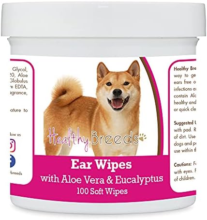 Healthy Breeds Shiba Inu Ear Cleaning Wipes with Aloe & Eucalyptus for Dogs 100 Count