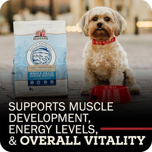 Redbarn Whole Grain Adult Dry Dog Food Kibble - Ocean Fish Recipe - Made in USA No Chicken Recipe with Functional Ingredients to Support Healthy Heart, Skin, Coat, Immunity & Digestion - 4lb
