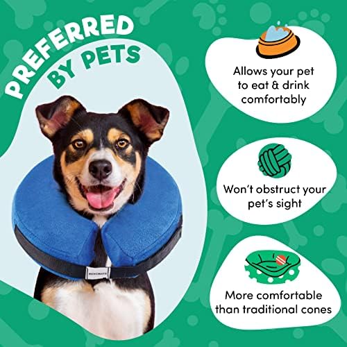 BENCMATE Inflatable Dog Cone Collar Alternative After Surgery Medium+, Blue