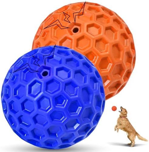 2 Pack Indestructible Squeaky Dog Balls for Aggressive Chewers, Interactive Dog Toys for Teething, Relieving Anxiety. Chew Toy for Large, Medium Breeds, Outdoor Rubber Balls.