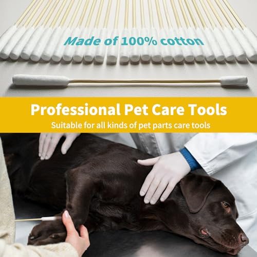 100 PCS 6 Inch Long Cotton Swabs in Box - Professional Large Cotton Swabs with Bamboo Handle - Double Sided Dog Ear Swabs - Specially Designed Big Cotton Swabs for Dog Ear, Cleaning Solution