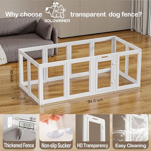 Clear Acrylic Dog Playpen Transparent Dog Playpen Indoor, Easy Assemble Clear Pet Pen for Puppy Bunny Cat Pig, Sturdy & Easy Cleaning Plastic Dog Puppy Fence