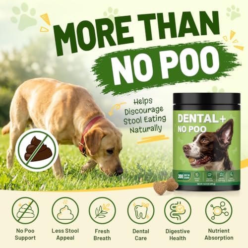 200 Ct 2-in-1 No Poo & Breath Chews for Dogs Stool Eating Coprophagia Deterrent Stop Dog Poop Eating Fresh Breath Reduce Plaque Tartar with Kelp Powder Zinc Probiotics Digestive Enzymes Chicken Flavor