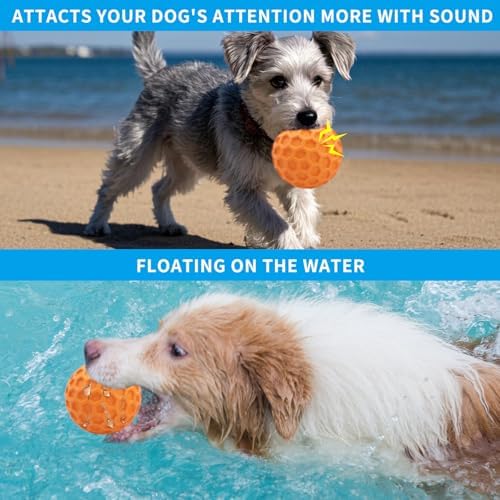 Durable Indestructible Squeaky Dog Ball for Aggressive Heavy Chewers, Unbreakable Tough Natural Rubber Dog Toy, Bouncy Interactive Ball for Medium & Large Dogs, Safe for Teeth & Gums (Orange)