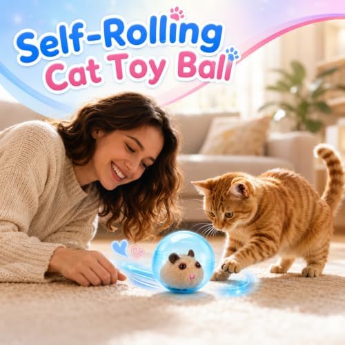 Automatic Rolling Ball Hamster, Self-Rolling Interactive Cat Ball, Hamsters Running Exercise Balls - Interactive Plush Toys, Hands-Free Play for Indoor Cats, Small Dogs Chasing (Pink, Rabbit)