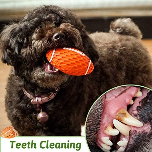 Dog Toys Ball Pet Squeaky Toys Rubber Floating Football, Interactive and Trainning Durable Chew Toys for Fetching Games for Agressive Chewer(Orange)