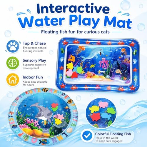 Aquameow Water Cat Toy,Claw-Resistant Sensory Cooling Water Mat，Round