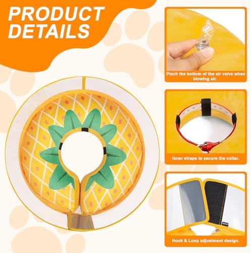 Inflatable Dog Cone Collar for Large Medium Small Dogs, Soft Dog Donut Collar Adjustable Recovery Cone for Pets After Surgery, Extra Enhanced Anti-Licking Guard Shield (Pineapple, X-Large)