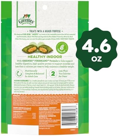 Greenies Feline Smartbites,Cat Treats Healthy Recipe,Indoor Cat Treats,Chicken Flavor,4.6 oz,(Pack of 2)