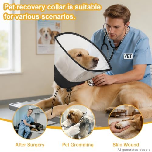 Plastic Dog Recovery Cone Collar, Soft Comfortable Breathable Post-Surgery Pet Cone, Escape-Proof & Easy Clean, Prevents Licking Wounds, Waterproof & Adjustable XL (Neck 17.3"-21.2")