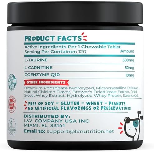 Taurine for Dogs 500 mg, L-Carnitine & CoQ10