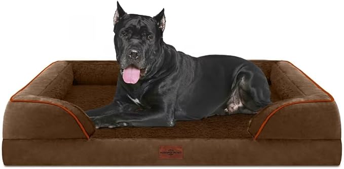 Comfort Expression Orthopedic Dog Bed for Extra Large Dogs 53x42 Inch, Waterproof Egg Crate Foam XXL Pet Bed with Removable Bolsters, Dog Couch with Washable Cover & Non-Slip Bottom, Dark Brown