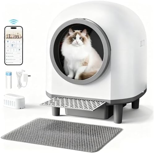 Self Cleaing Litter Box for Multiple Cats, 88L Large Smart Automatic Cat Litter Box with App Control, Health Monitoring, Integrated Safety Sensors, Odor Removal, Mat, Liners