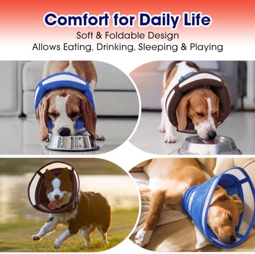 Soft Dog Recovery Cone Collar – Adjustable Transparent E-Collar Alternative for Large Dogs After Surgery | Anti-Lick, Soft Padded Neck, Comfortable Pet Recovery Cone for Eating & Sleeping, L
