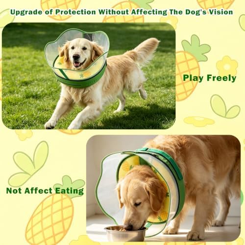 EMUST Inflatable Dog Cone Collar to Stop Licking After Surgery, Soft Dog Cone Alternative, Pet Donut Collar for Medium/Large Dogs, Elizabethan Collar for Dogs(Yellow Pineapple, XX-Large)