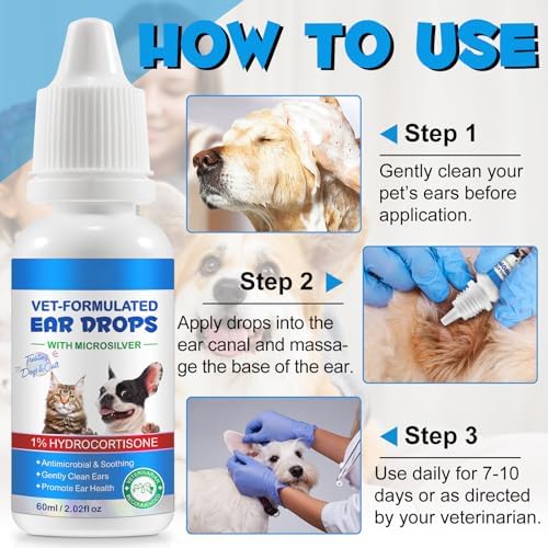 Cat&Dog Ear Infection Treatment Drops - Dog Ear Infections with 1% Hydrocortisone