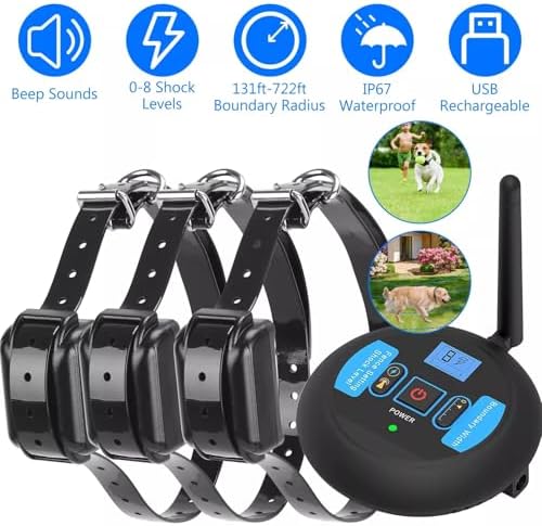 Wireless Dog Fence, Rechargeable Waterproof Shock Collar - Electric Pet Fence for Stubborn Dogs - Safe Effective No Randomly Over Correction - Boundary Fence System for All Dogs,for3dogs