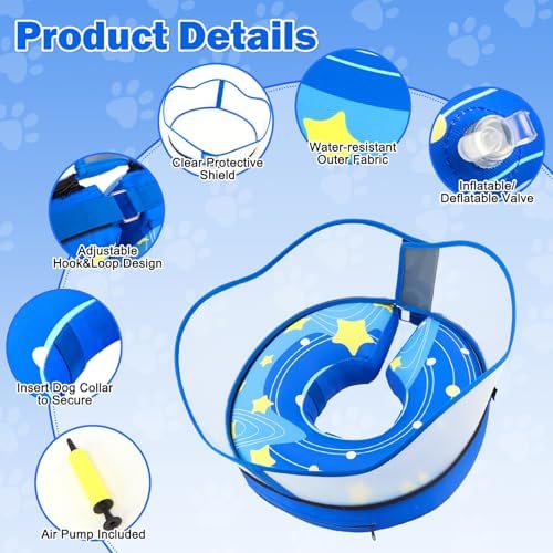 EMUST Raised Dog Cone Collar to Stop Licking, Inflatable Dog Donut Collar, Upgraded Transparent Protective Cover, Effectively Preventing Dogs from Licking Wounds, Not Affecting Eating or Activities