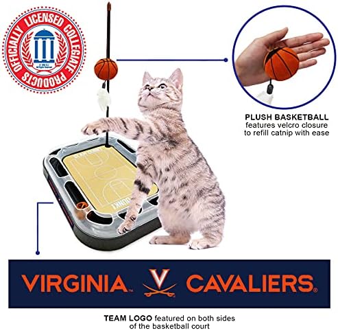NCAA VIRIGNIA Cavaliers Basketball Court Felt Scratcher Toy & Interactive Cat Ball Bell - 6-in-1 Cat Wand, Plush Basketball, Catnip-Filled