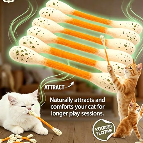 6 PCS Swabs Cat Toys with Catnip,Cat Qtip Toy,Cotton Swabs Cat Toys with Catnip,Durable for Chew,Interactive Kitty Kick Sticks for Cat Lovers Gift,Sturdy Teething Chew Toy (Purple;)
