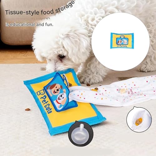 Interactive Snuffle Tissue Box for Dogs , Dog Toy Sniffing Training for Dog with Crinkle Sound and Treat Pocket , Enhancing Cognitive Skill Wet Wipe Dog Snuffle Toy for Small Dog Mental Stimulation