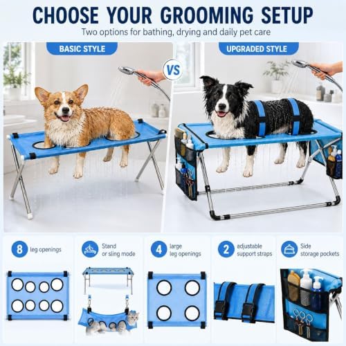 Dog Grooming Hammock Stand, Foldable Pet Bathing Stand, Blue A