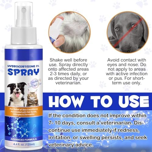 Hydrocortisone Spray for Dogs and Cats, Hot Spot Treatment & Itch Relief Spray for Dogs, Dog Hydrocortisone Sprays Soothes Irritated Dry Itchy Skin, Allergies & Dermatitis - Gentle and Safe, 120ml