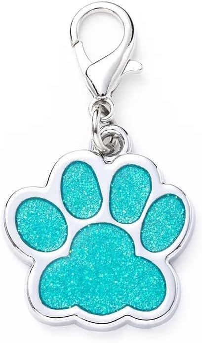 Cute Personalized Pet Name Tags - Glitter Custom Dog/Cat ID Tags, Engraved Paw-Shaped Small: Light Blue