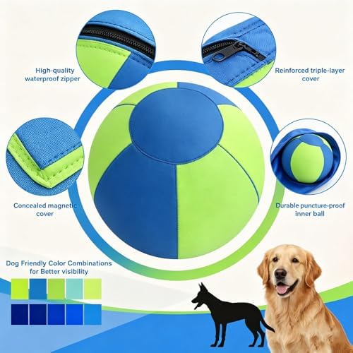Sheepdog Herding Ball 10/18/22/25 Inch, Heavy-Duty Double-Layer Anti-Burst Tear-Resistant Interactive Dog Toy with Air Pump Washable Cover for Indoor Outdoor Play (Blue + Yellow, 25 in)