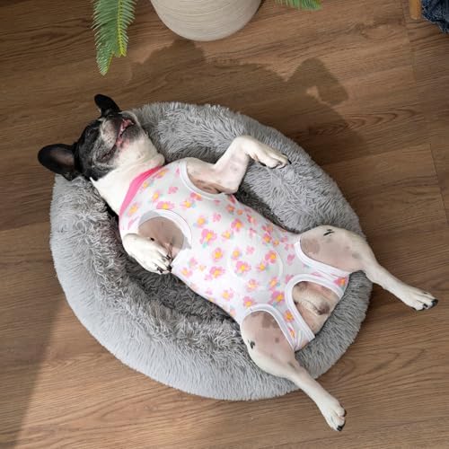 2 Packs Pet Dog Recovery Onesie Suit for Dogs Cats After Surgery,Dog Abdominal Wounds Bandages Cone E-Collar Alternative. (White Flower, L)
