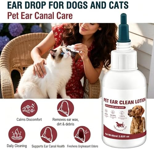 Pet Ear Cleaner Drops - Gentle Ear Wash Solution for Dogs & Cats, Remove Wax & Debris, Eliminate Ear Odor, Safe for Daily Ear Cleaning