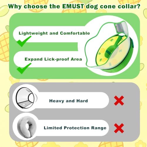 EMUST Soft Cone Alternative to Stop Licking, Dog Donut Collar After Surgery, Inflatable Dog Cone Collar for Medium/Large Dogs, Soft Puppy Cone Alternative After Surgery(Yellow Pineapple, Medium)