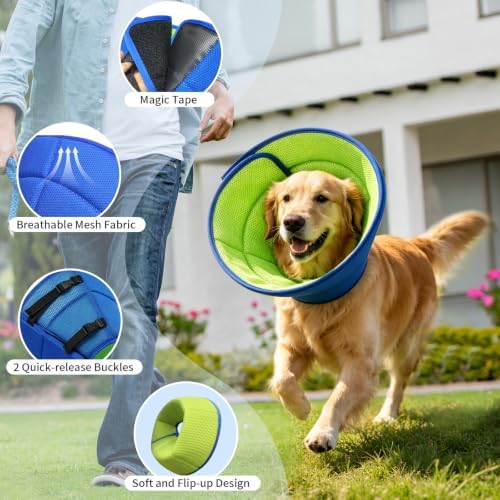 Soft Dog Cone Collar After Surgery, Adjustable Recovery Cone to Stop Licking, Breathable Mesh Elizabethan Collar for Small Medium Large Dogs (XL(Neck Girth:18.5"-20.9"))