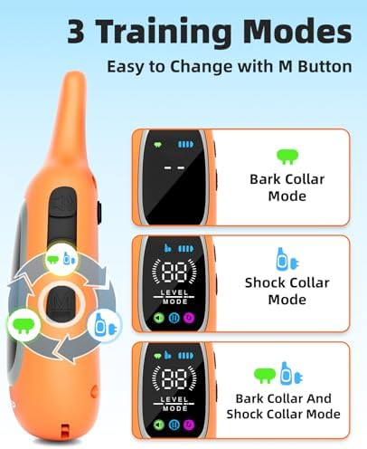 2-in-1 Dog Shock Collar and Bark Collar for Dogs – 3300FT Dog Training Collar with Remote, IP67 Waterproof e Collar with Anti-Bark/Beep/Vibration/Shock Modes for Small Medium Large Dog(8-120Lbs)