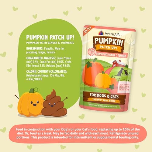 Weruva Pumpkin Patch Up! Pumpkin with Ginger & Turmeric for Dogs & Cats, 1.05oz Pouch (Pack of 12)