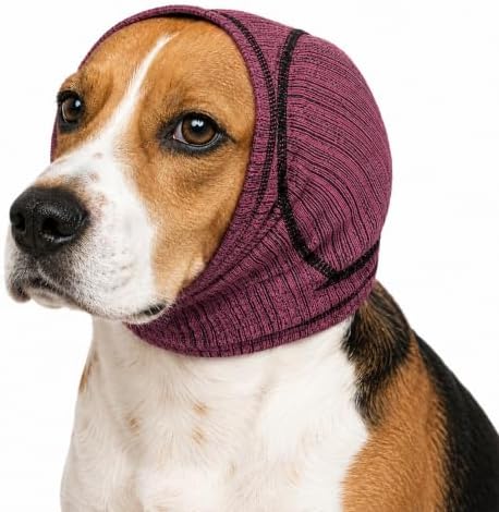 No Shake Dog Ear Wrap Hematoma, Breathable Dog Ear Cover with Soundproof Sponge, Bathing, Drying, Swim, Noise Anxiety Relief (Magenta, L)