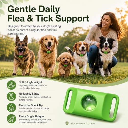 Natural Flea and Tick Repellent Buckle for Dogs, Dog Flea & Tick Control Pendant Tag, Water-Resistant Silicone Buckle with 1 Refill Capsule for Most Dog Collars