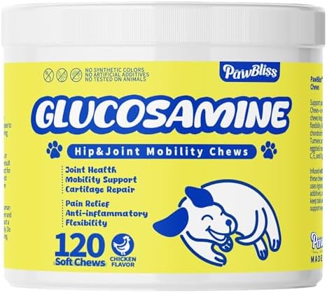 Glucosamine Joint Supplement for Dogs Joint Pain Relief – Glucosamine Chondroitin MSM & Turmeric Hip & Joint Support Chews for Large & Senior Dogs – 120 Ct