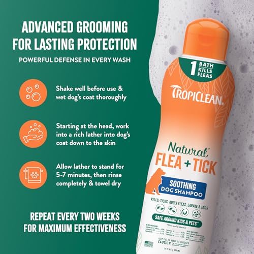 TropiClean Soothing Flea and Tick Shampoo for Dogs, Natural Defense, 20oz