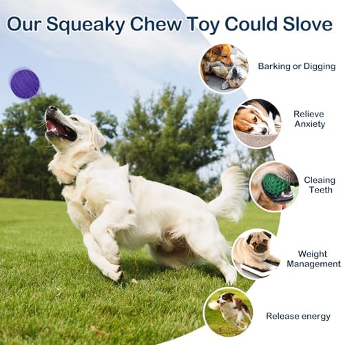 2 Pack Indestructible Squeaky Dog Balls for Aggressive Chewers, Interactive Dog Toys for Teething, Relieving Anxiety. Chew Toy for Large, Medium Breeds, Outdoor Rubber Balls.