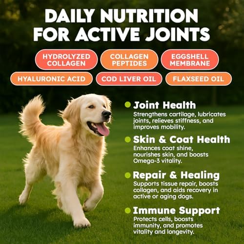 Collagen for Dogs - 150 Chews - Joint, Skin & Coat Supplement with Hyaluronic Acid, Eggshell Membrane & Vitamin C - Daily Hip & Joint Support for Senior Dogs & Puppies - Chicken
