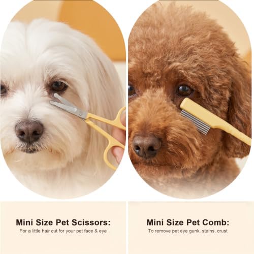 Dog Tear Stain Remover Dog Eye Comb with Round Tip Mini Scissor