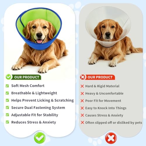 Soft Dog Cone Collar After Surgery, Adjustable Recovery Cone to Stop Licking, Breathable Mesh Elizabethan Collar for Small Medium Large Dogs (XL(Neck Girth:18.5"-20.9"))