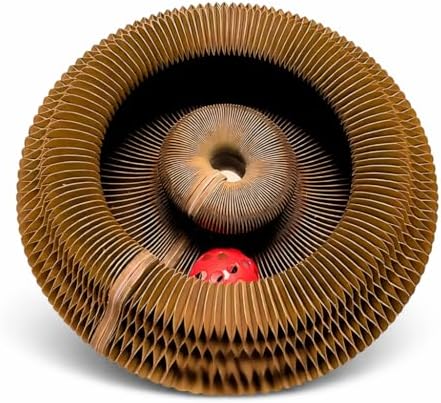 Kitty Curls Cat Toy | Magic Organ Accordion Cardboard Cat Scratcher for Indoor Cats | Foldable Circle Cat Toy with Bell Ball | Interactive Collapsible Cat Dancer Toy | Scratching Pad (Paw Face)